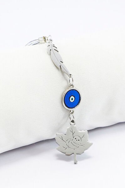 Metal Nazar Boncuğu Araba Dikiz Ayna Süsü, Çelik İpek Böceği Yaprak