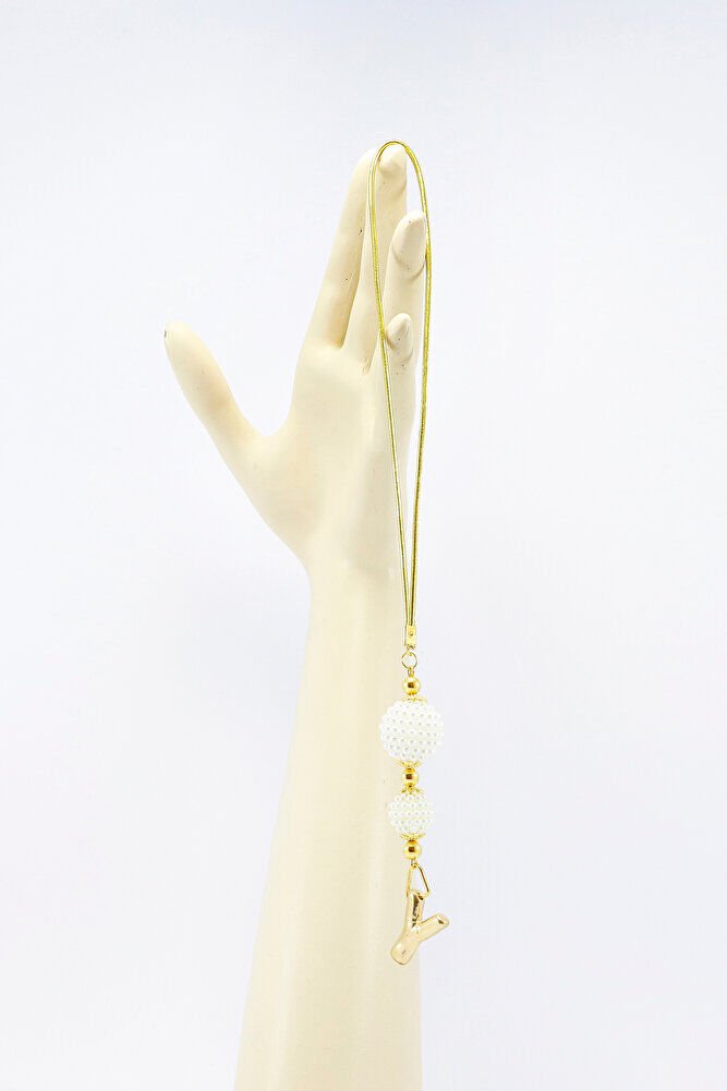 İki Kat İncili Harfli Dikiz Ayna Süsü Y Harfi, Gold Renkli Hediyelik Yeni Araba Hediyesi