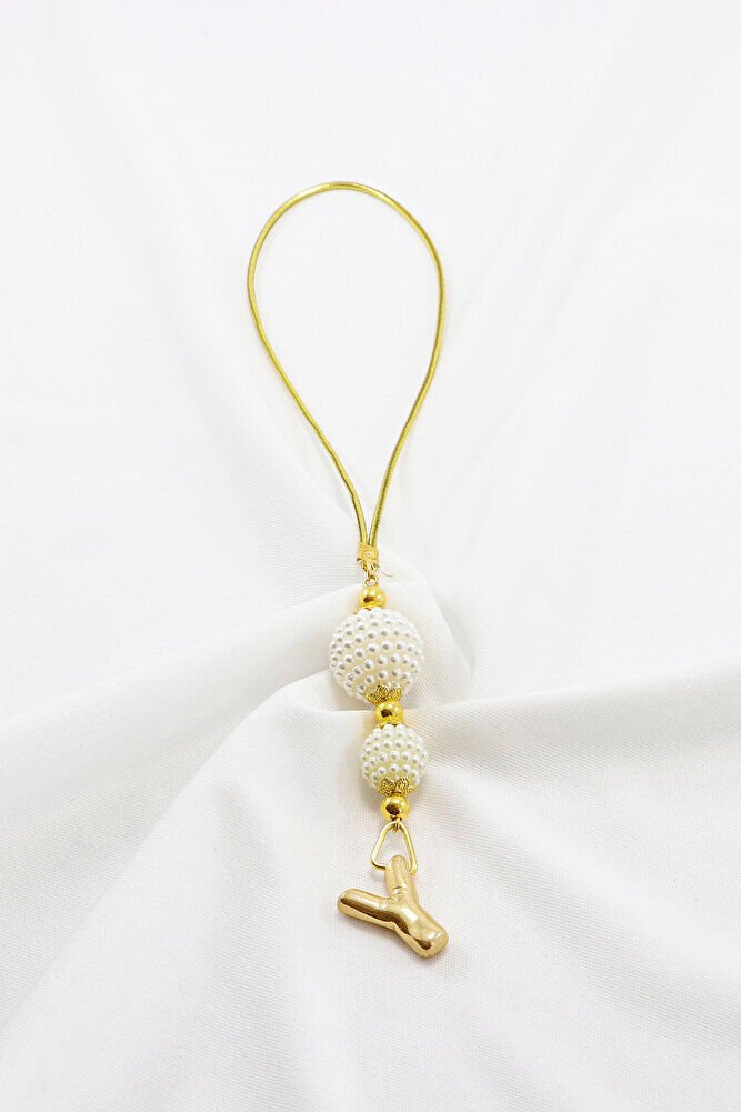 İki Kat İncili Harfli Dikiz Ayna Süsü Y Harfi, Gold Renkli Hediyelik Yeni Araba Hediyesi