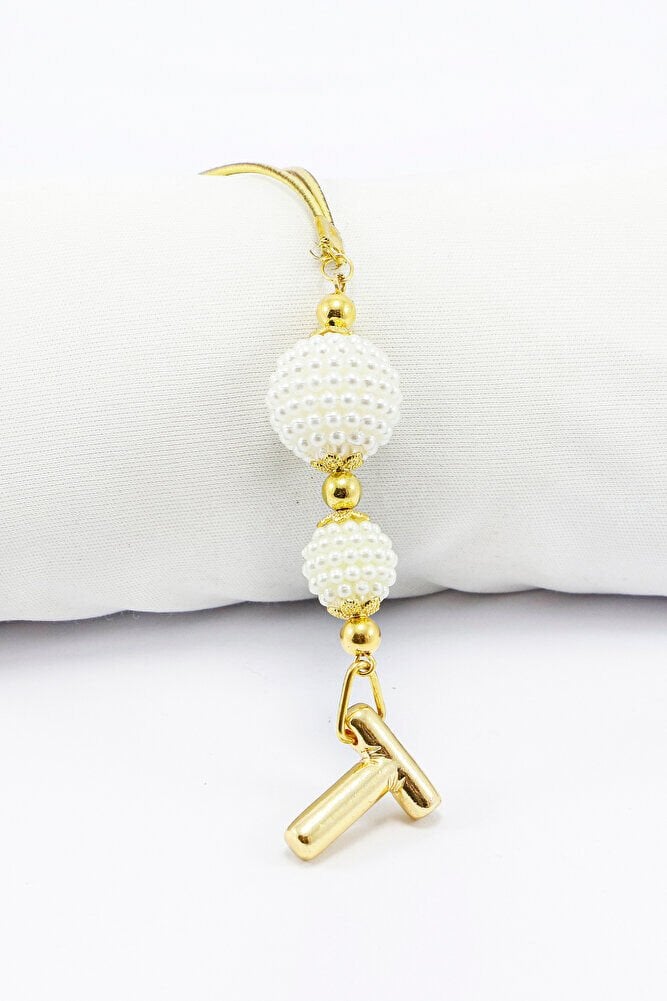 İki Kat İncili Harfli Dikiz Ayna Süsü T Harfi, Gold Renkli Hediyelik Yeni Araba Hediyesi