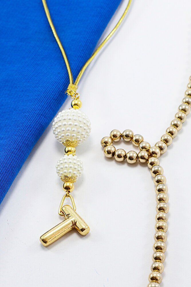 İki Kat İncili Harfli Dikiz Ayna Süsü T Harfi, Gold Renkli Hediyelik Yeni Araba Hediyesi