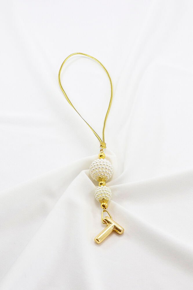 İki Kat İncili Harfli Dikiz Ayna Süsü T Harfi, Gold Renkli Hediyelik Yeni Araba Hediyesi