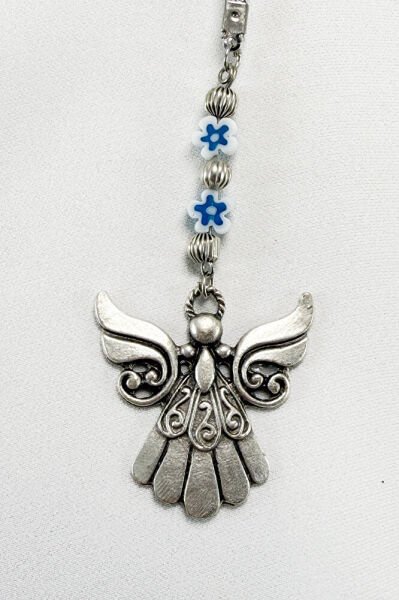 Sedef Çiçek Boncuklu Metal Kanatlı Melek Araba Dikiz Ayna Süsü