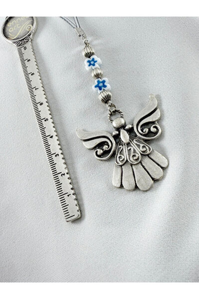 Sedef Çiçek Boncuklu Metal Kanatlı Melek Araba Dikiz Ayna Süsü