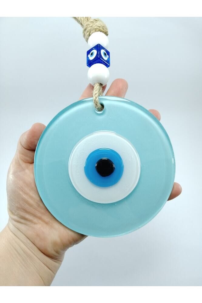 Toz Pembe Ve Cam Göbeği Renkli Cam Nazar Boncuğu El Yapımı Ikili Set Duvar Dekoru Hediyelik Eşya