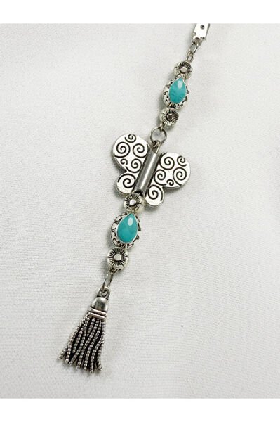 Turkuaz Metalik Boncuklu Metal Kelebek Araba Dikiz Ayna Süsü/Püsküllü Yeni Araba Hediyesi