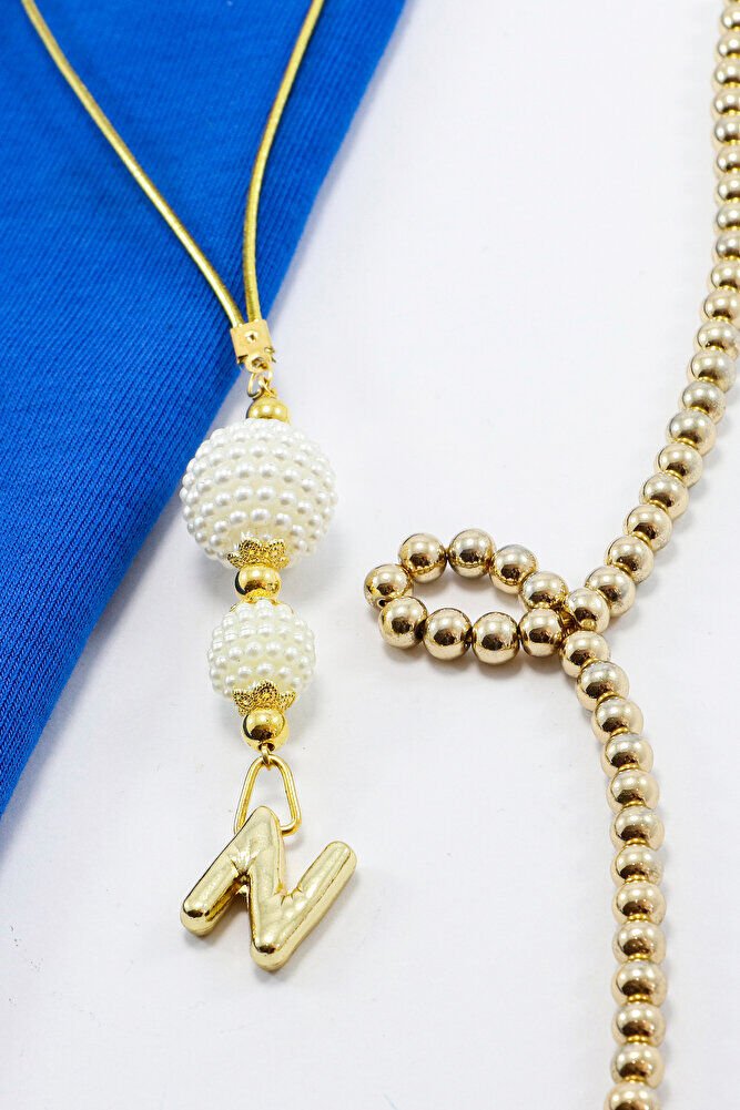 İki Kat İncili Harfli Dikiz Ayna Süsü N Harfi, Gold Renkli Hediyelik Yeni Araba Hediyesi