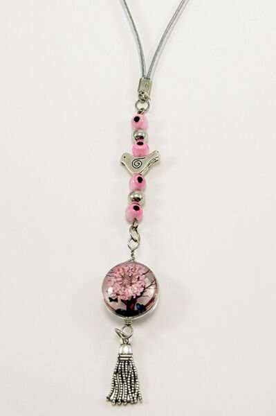 Cam Nazar Boncuğu Metal Kuş Araba Dikiz Ayna Süsü Pembe Yaşayan Manzara  Hediyelik