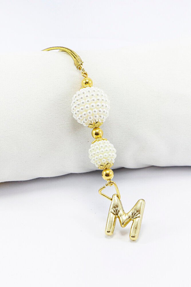 İki Kat İncili Harfli Dikiz Ayna Süsü M Harfi, Gold Renkli Hediyelik Yeni Araba Hediyesi