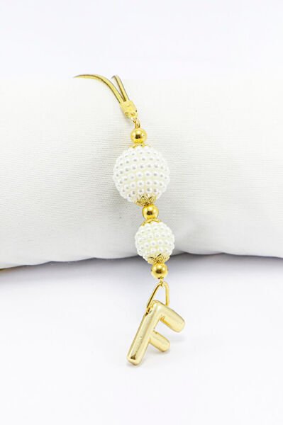 İki Kat İncili Harfli Dikiz Ayna Süsü F Harfi, Gold Renkli Hediyelik Yeni Araba Hediyesi