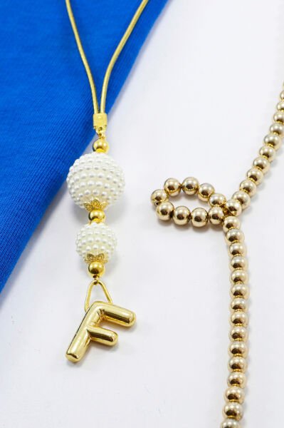 İki Kat İncili Harfli Dikiz Ayna Süsü F Harfi, Gold Renkli Hediyelik Yeni Araba Hediyesi