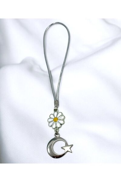 Papatya Detaylı Ay Yıldız Araba Dikiz Ayna Süsü, Lüks Yeni Araba Hediyesi