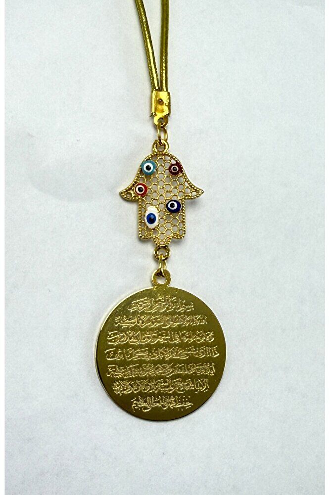 Renkli Nazarlı Hamse Altın Kaplama  Ayetel Kürsi Araba Dikiz Ayna Süsü