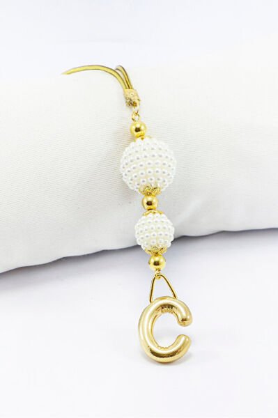 İki Kat İncili Harfli Dikiz Ayna Süsü C Harfi, Gold Renkli Hediyelik Yeni Araba Hediyesi