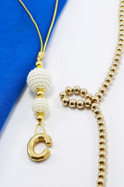 İki Kat İncili Harfli Dikiz Ayna Süsü C Harfi, Gold Renkli Hediyelik Yeni Araba Hediyesi