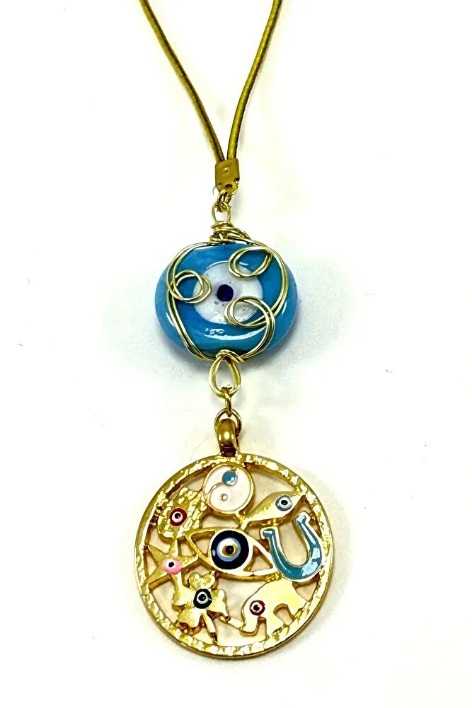 Mavi Dana Gözü Detaylı Rengarenk Hayat Ağacı Araba Dikiz Ayna Süsü, Lüks Yeni Araba Hediyesi