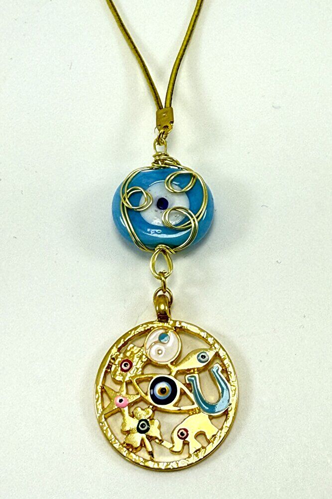 Mavi Dana Gözü Detaylı Rengarenk Hayat Ağacı Araba Dikiz Ayna Süsü, Lüks Yeni Araba Hediyesi