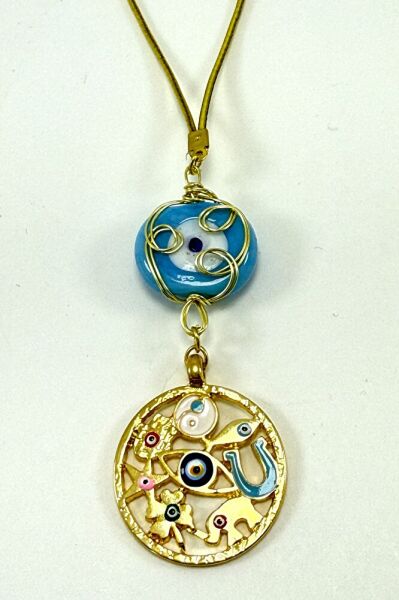 Mavi Dana Gözü Detaylı Rengarenk Hayat Ağacı Araba Dikiz Ayna Süsü, Lüks Yeni Araba Hediyesi