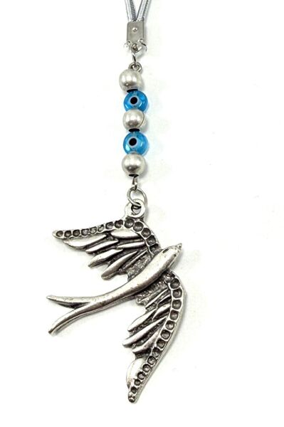 El Yapımı Cam Nazar Boncuk Detaylı Kırlangıç Zambak Kuşu Araba Dikiz Ayna Süsü, Yeni Araba Hediyesi