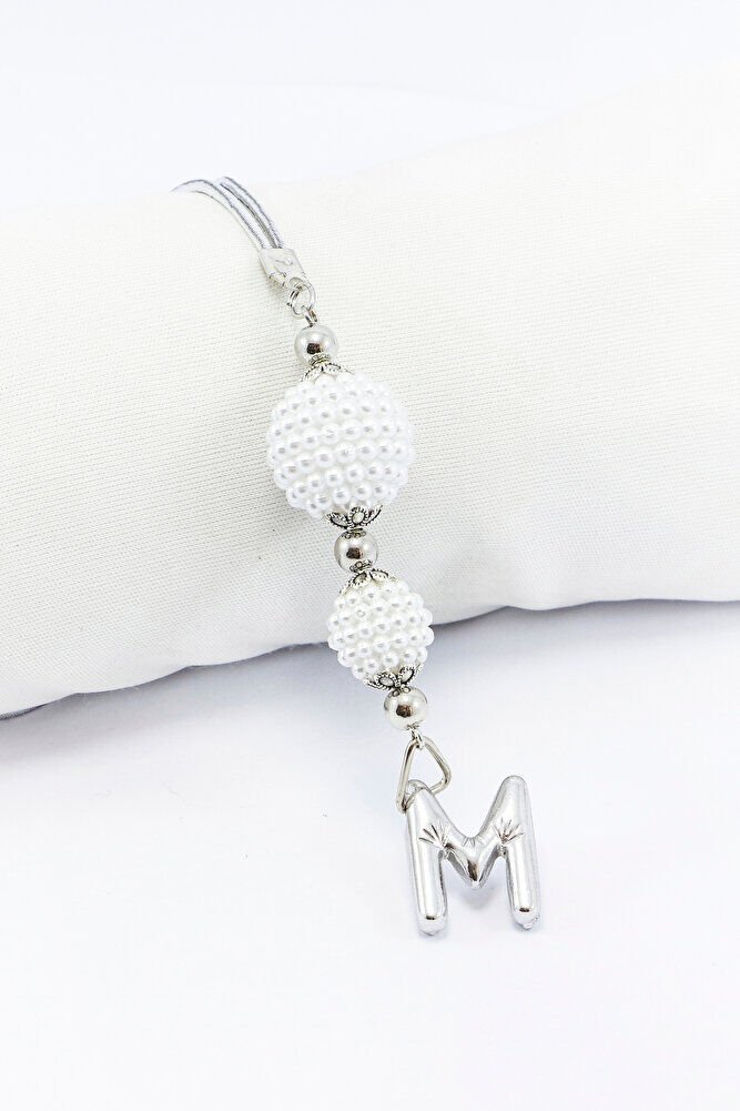 İncili Harfli Dikiz Ayna Süsü M Harfi, Gümüş Renkli Hediyelik Yeni Araba Hediyesi