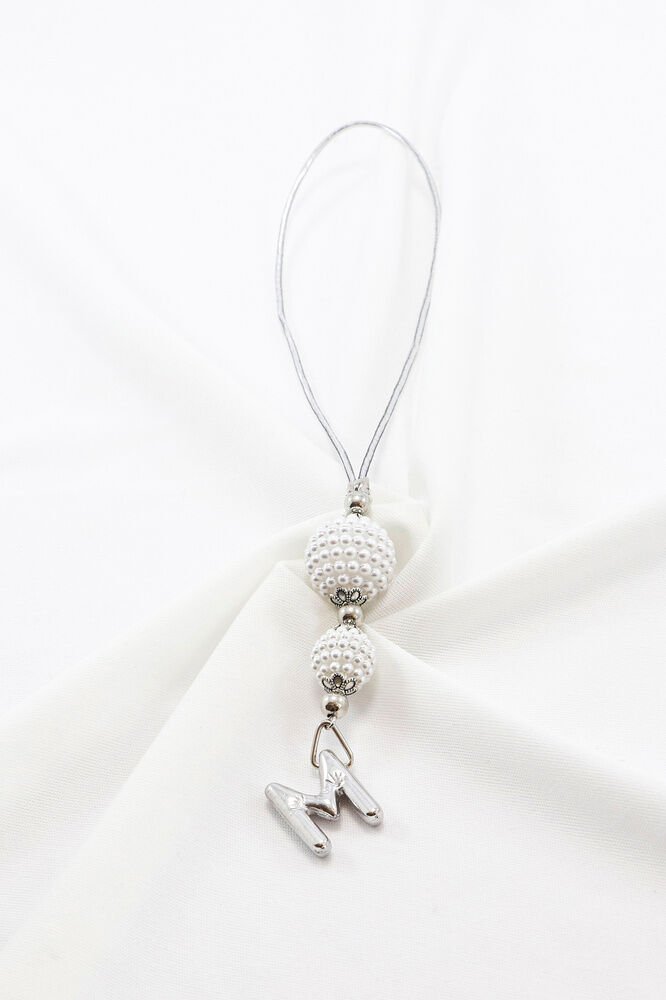 İncili Harfli Dikiz Ayna Süsü M Harfi, Gümüş Renkli Hediyelik Yeni Araba Hediyesi