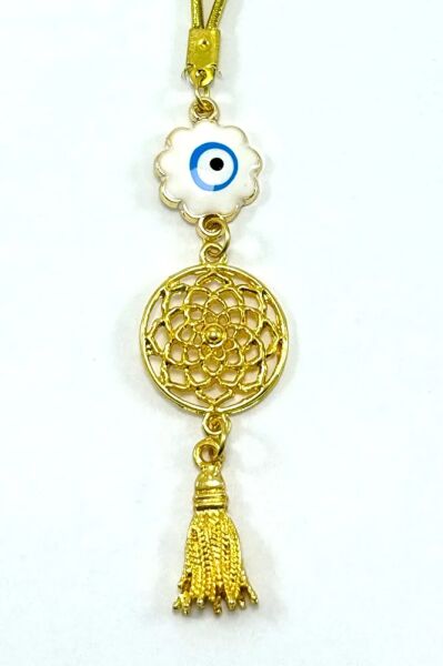 Çiçek Nazar Püskül Detaylı Metal Gold Yaşam Çiçeği Araba Dikiz Ayna Süsü, Yeni Araba Hediyesi