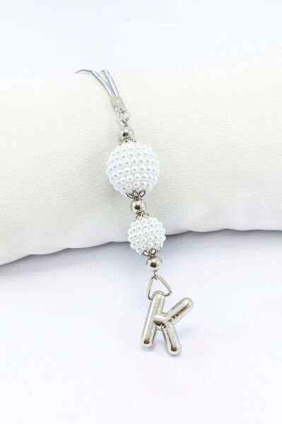 İncili Harfli Dikiz Ayna Süsü K Harfi, Gümüş Renkli Hediyelik Yeni Araba Hediyesi