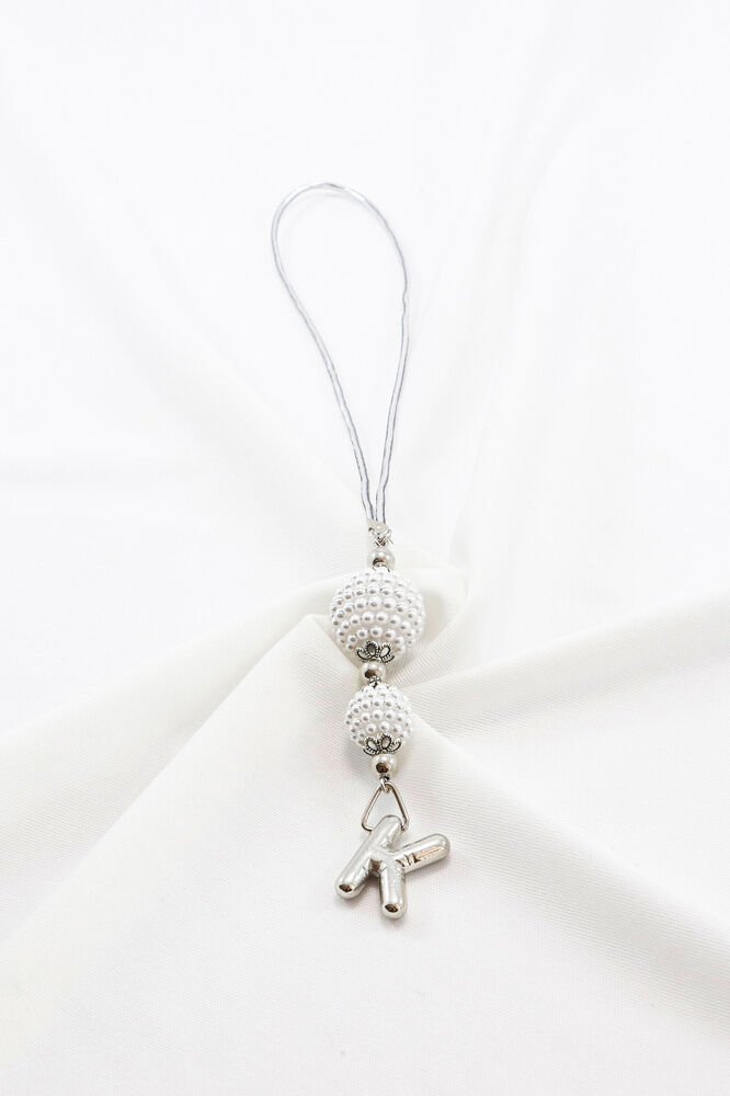 İncili Harfli Dikiz Ayna Süsü K Harfi, Gümüş Renkli Hediyelik Yeni Araba Hediyesi