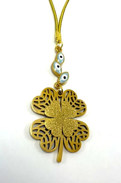 Mavi Salkım Nazar Detaylı Çelik Yonca Araba Dikiz Ayna Süsü, Lüks Yeni Araba Hediyesi