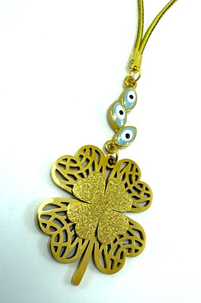 Mavi Salkım Nazar Detaylı Çelik Yonca Araba Dikiz Ayna Süsü, Lüks Yeni Araba Hediyesi