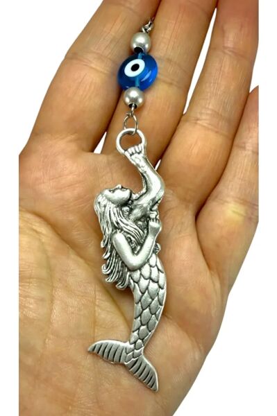 El Yapımı Cam Yassı Nazar Detaylı Deniz Kızı Araba Dikiz Ayna Süsü, Yeni Araba Hediyesi