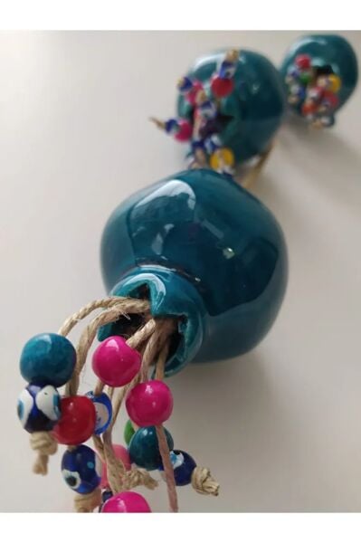 El Yapımı Seramik Üçlü Turkuaz Nar Nazar Boncuğu Duvar Süsü