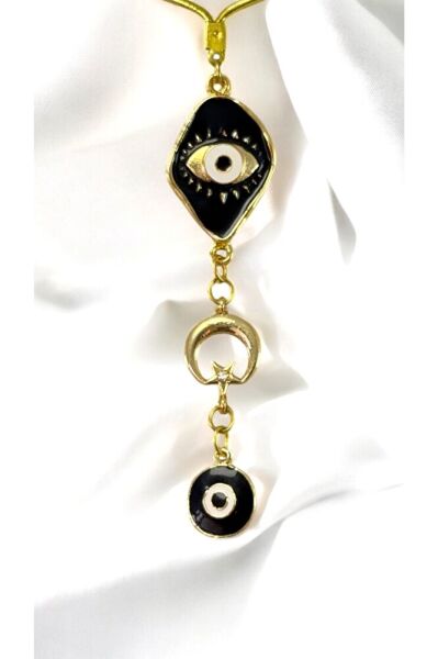 Black Evil Eye Bead Eye Figure Detailed Crescent Star Rearview Mirror Ornament, Stylish New Car Gift