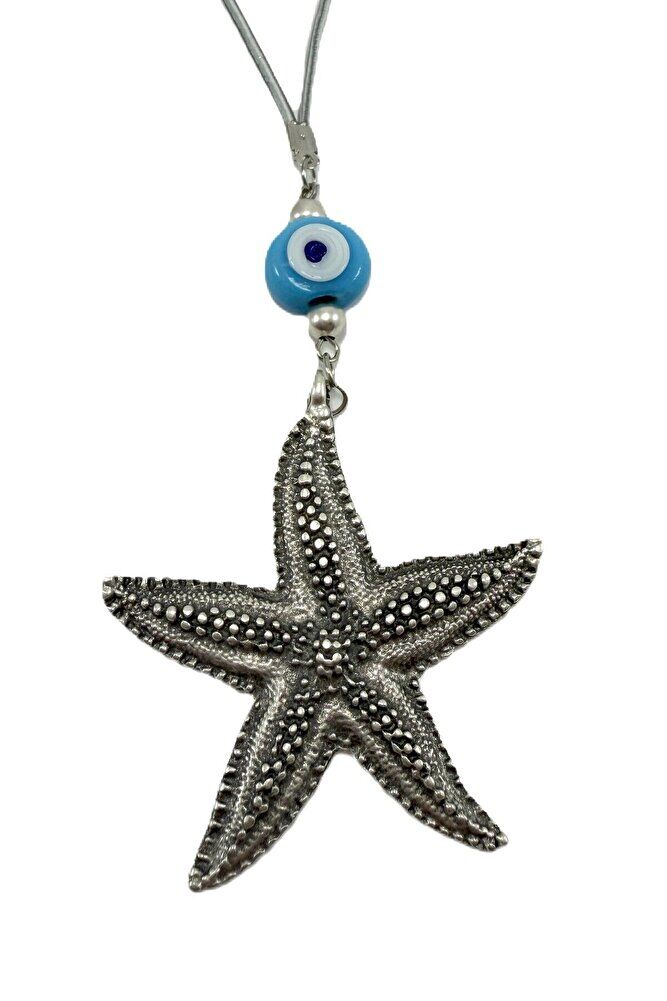 El Yapımı Cam Küçük Dana Gözü Detaylı Deniz Yıldızı Araba Dikiz Ayna Süsü Gümüş Renkli