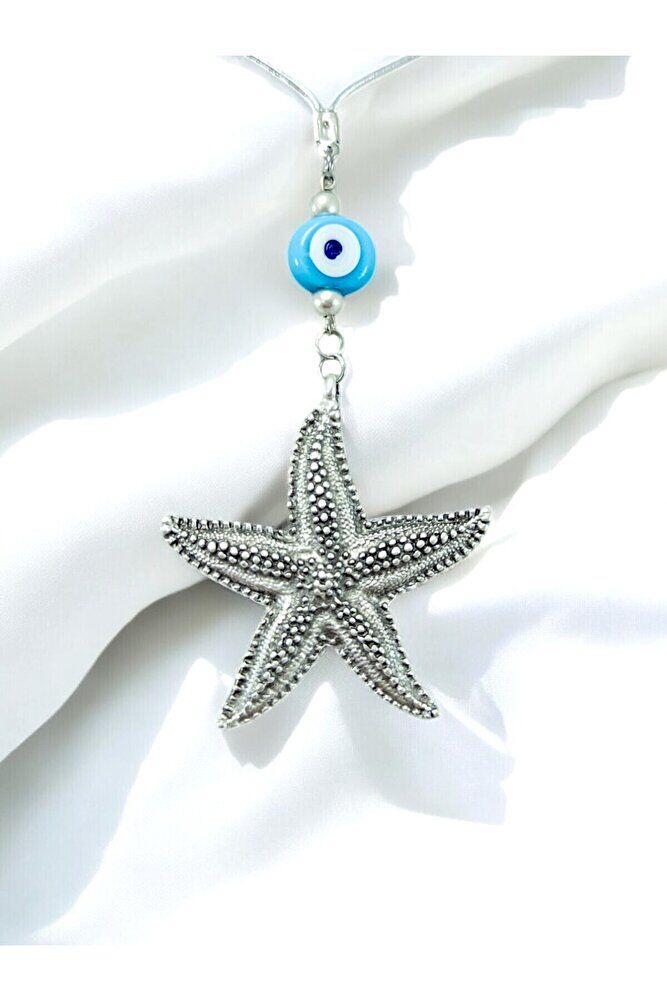 El Yapımı Cam Küçük Dana Gözü Detaylı Deniz Yıldızı Araba Dikiz Ayna Süsü Gümüş Renkli