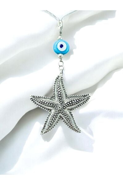 El Yapımı Cam Küçük Dana Gözü Detaylı Deniz Yıldızı Araba Dikiz Ayna Süsü Gümüş Renkli