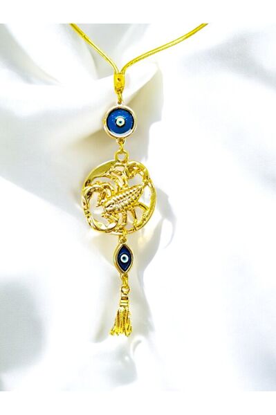 Mineli Nazar Detaylı Akrep Burcu Araba Dikiz Ayna Süsü, Püsküllü  Altın Renkli