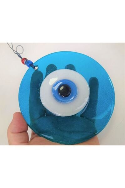 Turkuaz El Yapımı Büyük Cam Nazar Boncuğu 12 Cm