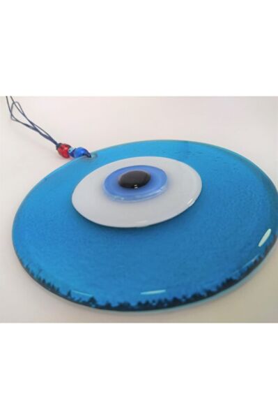 Turkuaz El Yapımı Büyük Cam Nazar Boncuğu 12 Cm