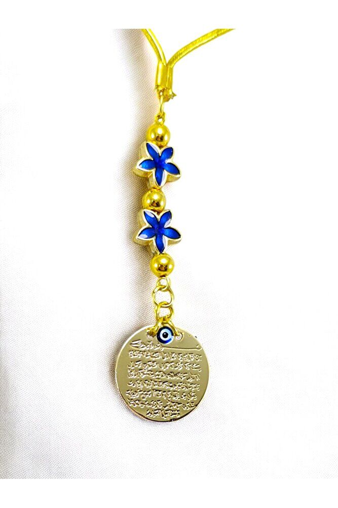 Mineli Lotus Çiçeği Detaylı Metal Ayetel Kürsi Araba Dikiz Ayna Süsü, Altın Renkli