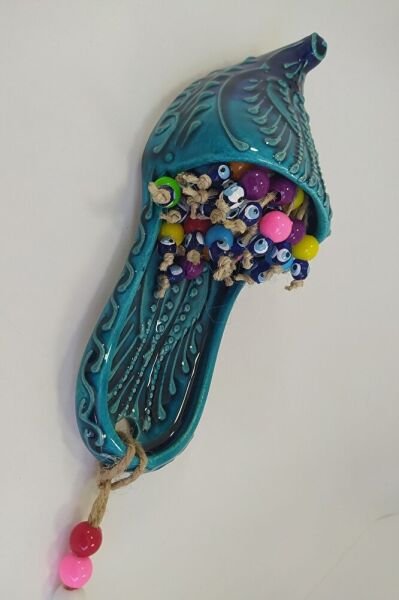 Turkuaz Seramik Çarık El Yapımı Duvar Dekoru 20cm