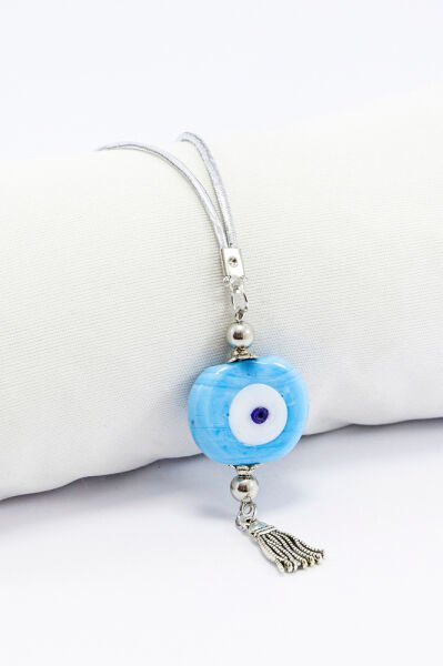 Bebek Mavisi Nazar Boncuğu Araba Dikiz Ayna Süsü, El Yapımı Cam Danagözü PÜsküllü