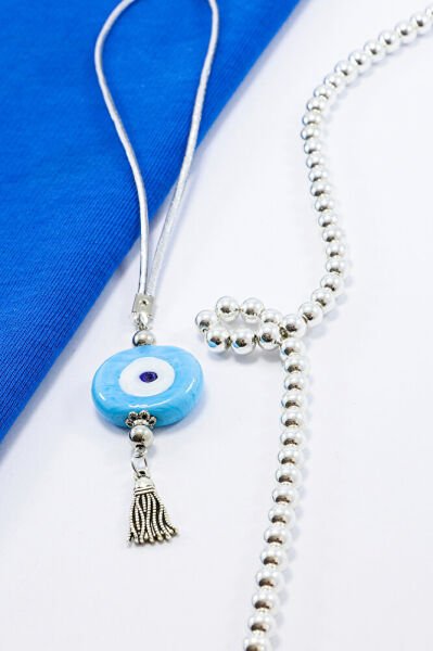 Bebek Mavisi Nazar Boncuğu Araba Dikiz Ayna Süsü, El Yapımı Cam Danagözü PÜsküllü