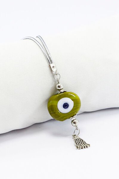 Turkuaz Nazar Boncuğu Araba Dikiz Ayna Süsü, El Yapımı Cam Danagözü PÜsküllü