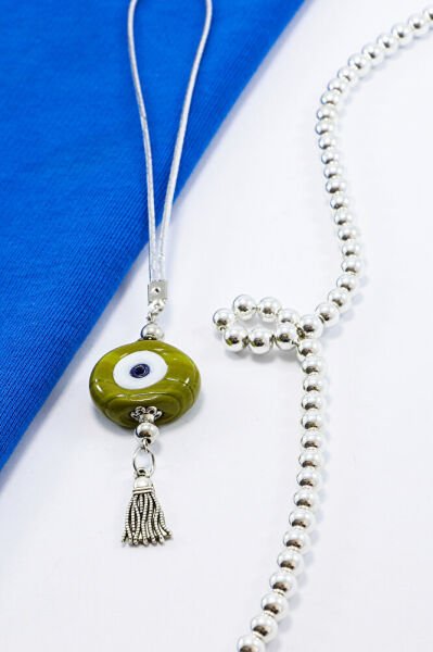 Turkuaz Nazar Boncuğu Araba Dikiz Ayna Süsü, El Yapımı Cam Danagözü PÜsküllü