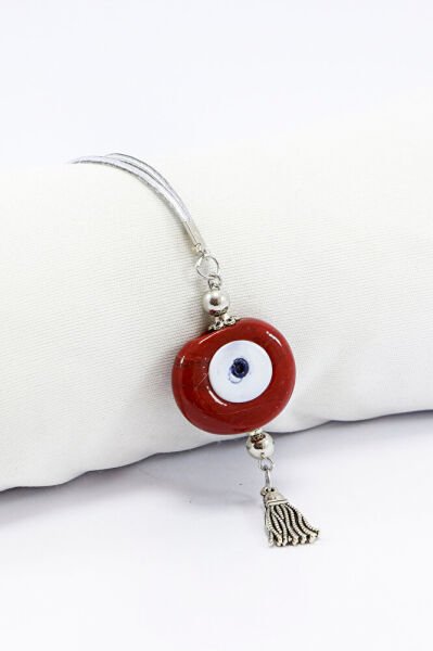 Kırmızı Nazar Boncuğu Araba Dikiz Ayna Süsü, El Yapımı Cam Danagözü PÜsküllü