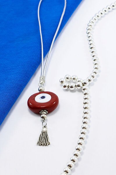 Kırmızı Nazar Boncuğu Araba Dikiz Ayna Süsü, El Yapımı Cam Danagözü PÜsküllü