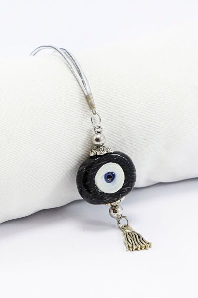 Siyah Nazar Boncuğu Araba Dikiz Ayna Süsü, El Yapımı Cam Danagözü Püsküllü