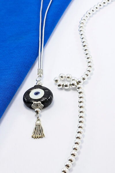 Siyah Nazar Boncuğu Araba Dikiz Ayna Süsü, El Yapımı Cam Danagözü Püsküllü