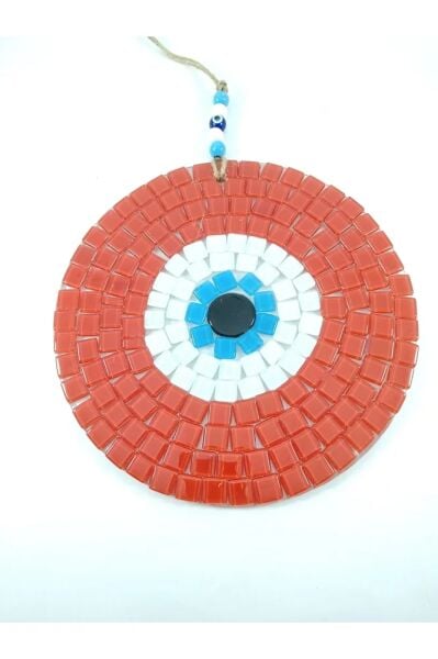 Kırmızı Mozaik Nazar Boncuğu 20 Cm El Yapımı Cam Duvar Dekoru Hediyelik Eşya